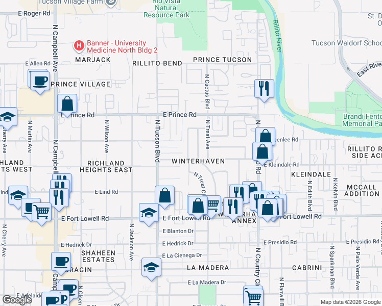 map of restaurants, bars, coffee shops, grocery stores, and more near in Tucson