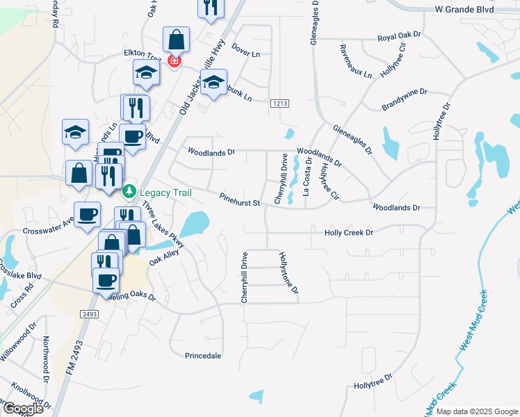 map of restaurants, bars, coffee shops, grocery stores, and more near 2106 Pinehurst St in Tyler