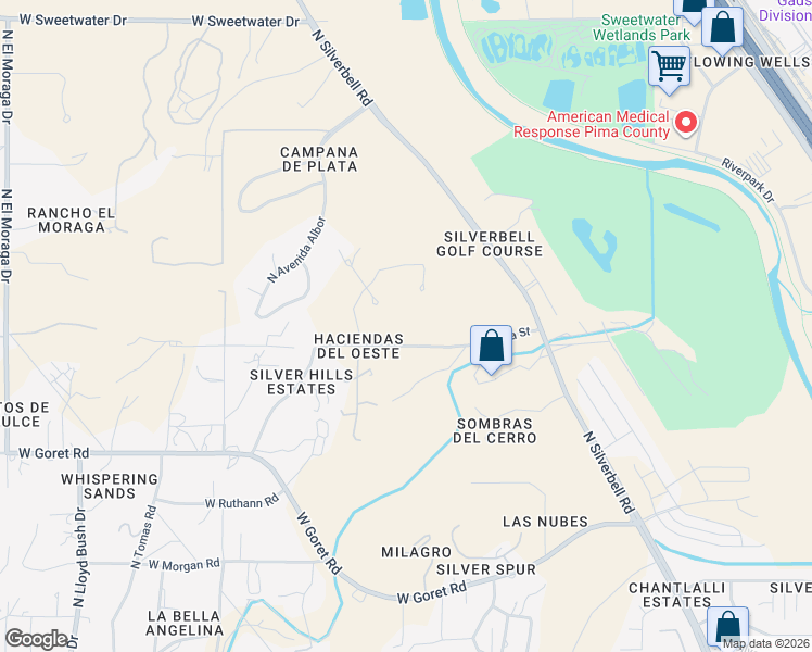 map of restaurants, bars, coffee shops, grocery stores, and more near 2950 West Neosha Street in Tucson