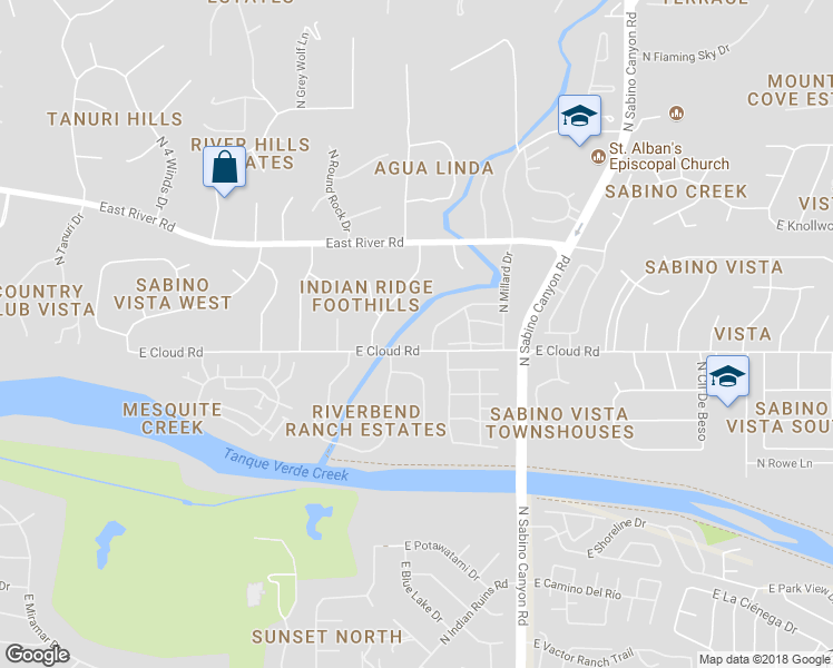 map of restaurants, bars, coffee shops, grocery stores, and more near 6919 East Cloud Road in Tucson
