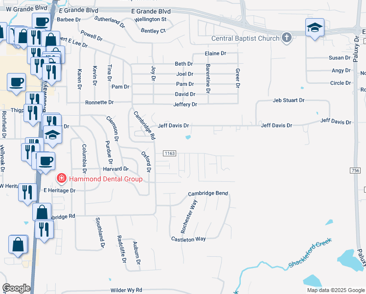 map of restaurants, bars, coffee shops, grocery stores, and more near 820 McClenny Drive in Tyler