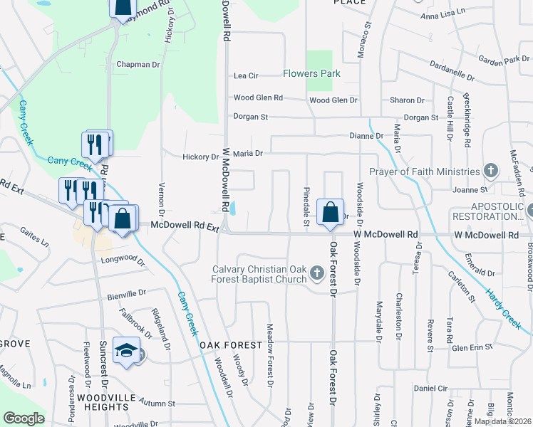 map of restaurants, bars, coffee shops, grocery stores, and more near 428 McDowell Park Circle in Jackson