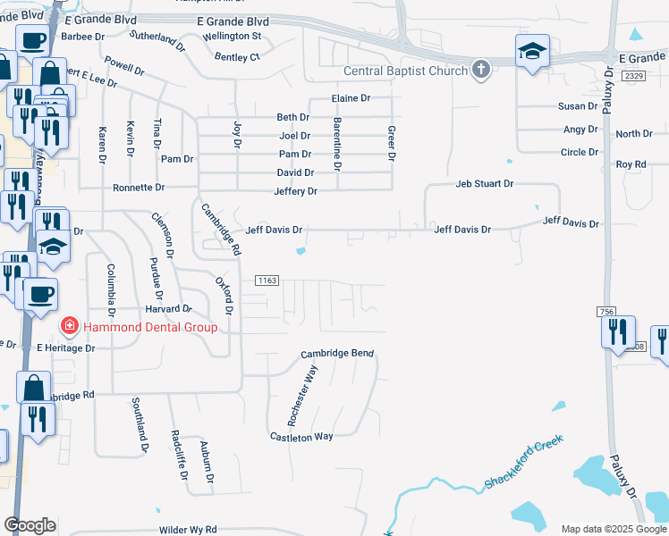 map of restaurants, bars, coffee shops, grocery stores, and more near 908 McClenny Drive in Tyler