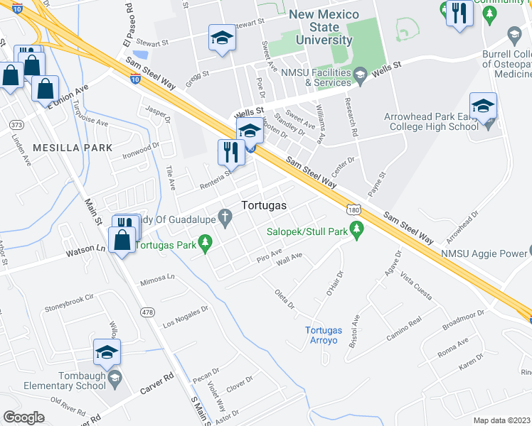 map of restaurants, bars, coffee shops, grocery stores, and more near 3640 Tigua in Las Cruces