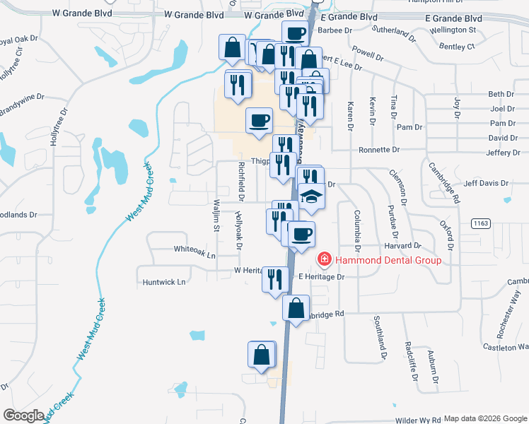 map of restaurants, bars, coffee shops, grocery stores, and more near 200 Muller Garden Road in Tyler