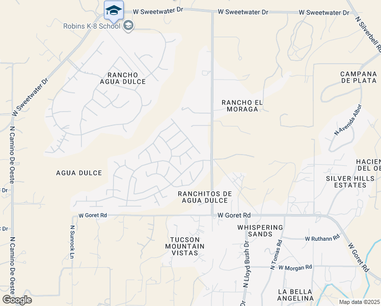 map of restaurants, bars, coffee shops, grocery stores, and more near 3913 West Oak Springs Terrace in Tucson