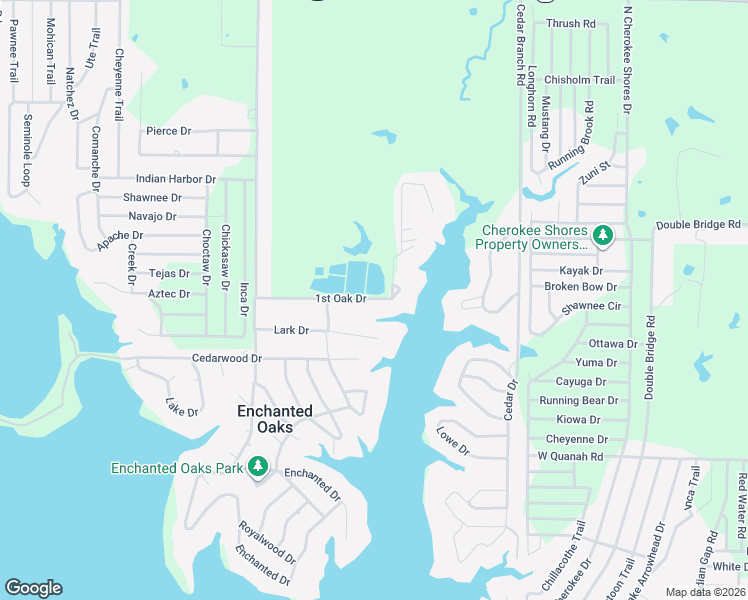 map of restaurants, bars, coffee shops, grocery stores, and more near 120 1st Oak Drive in Enchanted Oaks