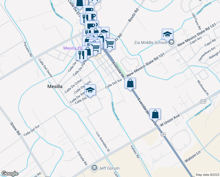 map of restaurants, bars, coffee shops, grocery stores, and more near 2916 Calle De Guadalupe in Las Cruces