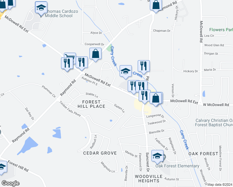 map of restaurants, bars, coffee shops, grocery stores, and more near 207 Gaites Lane in Jackson