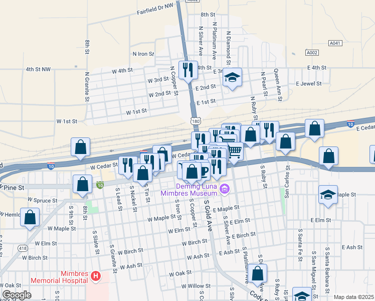 map of restaurants, bars, coffee shops, grocery stores, and more near in Deming