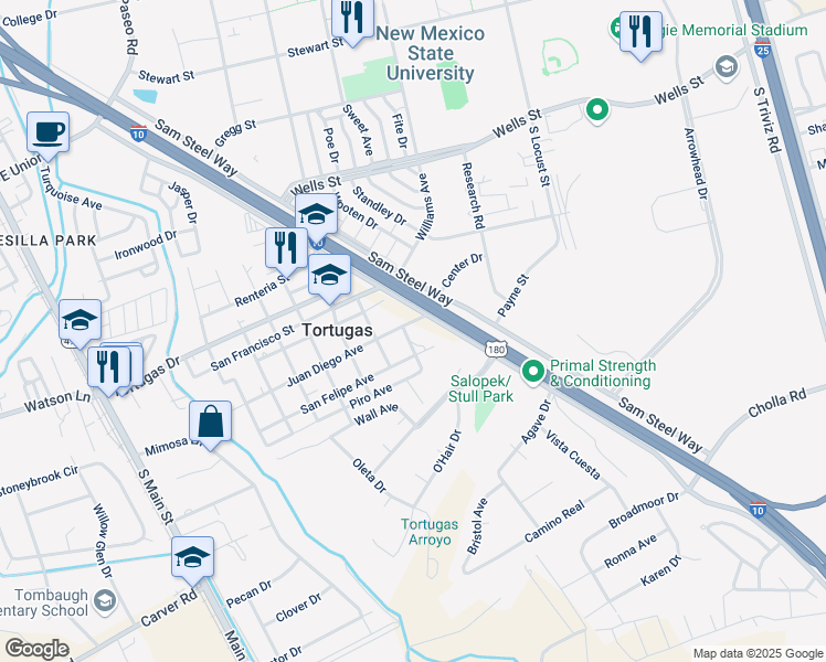 map of restaurants, bars, coffee shops, grocery stores, and more near 3701-3799 Casa De Pueblo in Las Cruces