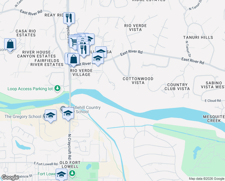 map of restaurants, bars, coffee shops, grocery stores, and more near 3500 North Calle Rosario in Tucson