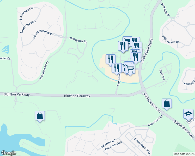 map of restaurants, bars, coffee shops, grocery stores, and more near 103 Inspiration Avenue in Bluffton