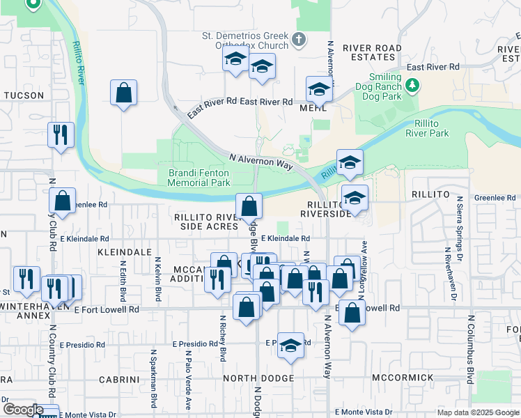 map of restaurants, bars, coffee shops, grocery stores, and more near 3450 North Dodge Boulevard in Tucson