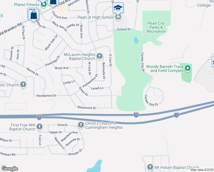 map of restaurants, bars, coffee shops, grocery stores, and more near 3451 East Lisa Drive in Pearl