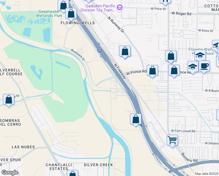 map of restaurants, bars, coffee shops, grocery stores, and more near 3601 North Business Center Drive in Tucson