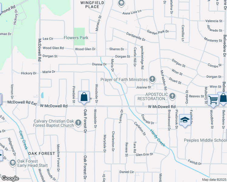 map of restaurants, bars, coffee shops, grocery stores, and more near 1046 Barbara Ann Drive in Jackson