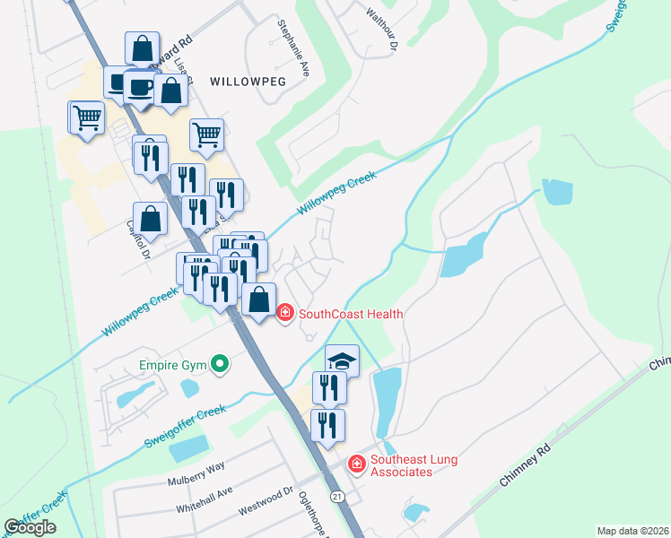 map of restaurants, bars, coffee shops, grocery stores, and more near 1057 Wadley Circle in Rincon