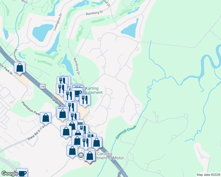 map of restaurants, bars, coffee shops, grocery stores, and more near 124 Oak Forest Road in Bluffton
