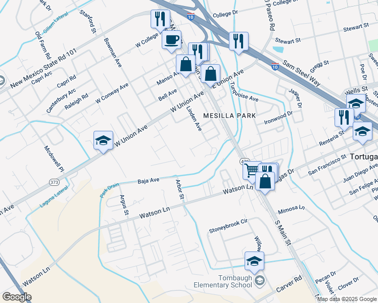 map of restaurants, bars, coffee shops, grocery stores, and more near 270 Hanks Drive in Las Cruces