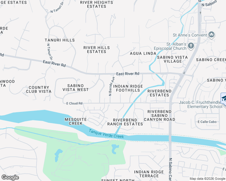 map of restaurants, bars, coffee shops, grocery stores, and more near 6740 East Bacobi Circle in Tucson
