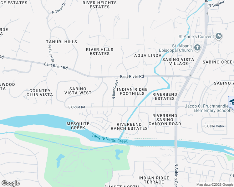 map of restaurants, bars, coffee shops, grocery stores, and more near 6740 East Bacobi Circle in Tucson