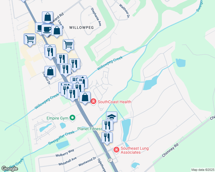 map of restaurants, bars, coffee shops, grocery stores, and more near 1057 Wadley Circle in Rincon