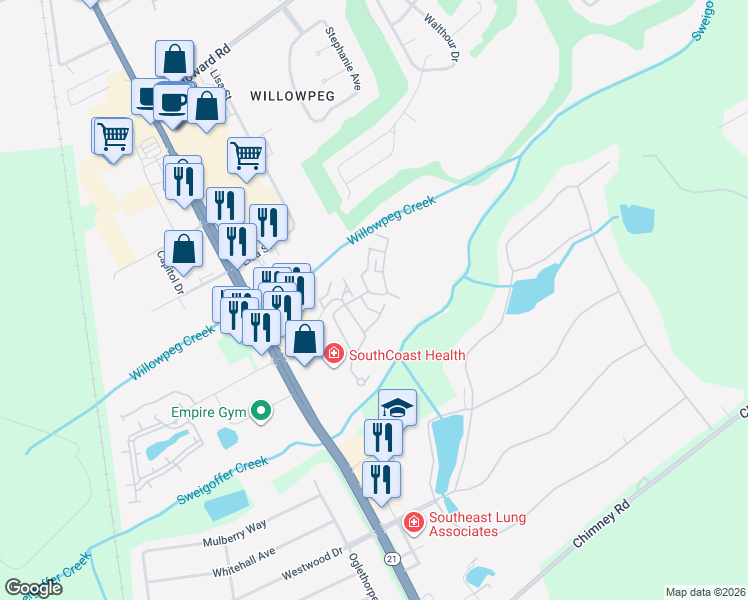 map of restaurants, bars, coffee shops, grocery stores, and more near 1057 Wadley Circle in Rincon