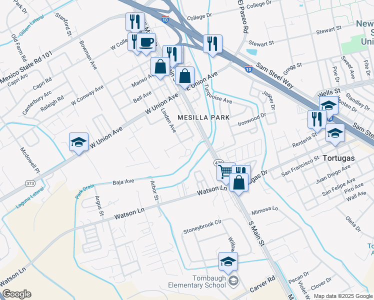 map of restaurants, bars, coffee shops, grocery stores, and more near 3775 Linden Avenue in Las Cruces