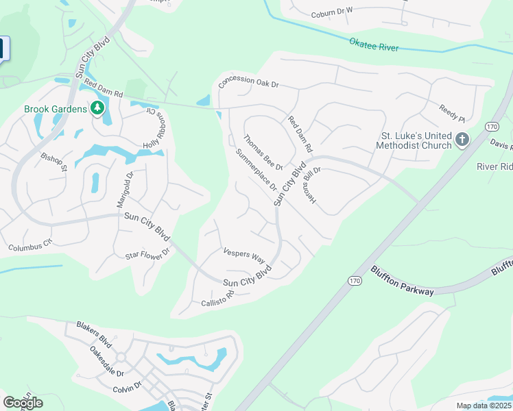 map of restaurants, bars, coffee shops, grocery stores, and more near 24 Beaufort River Road in Bluffton