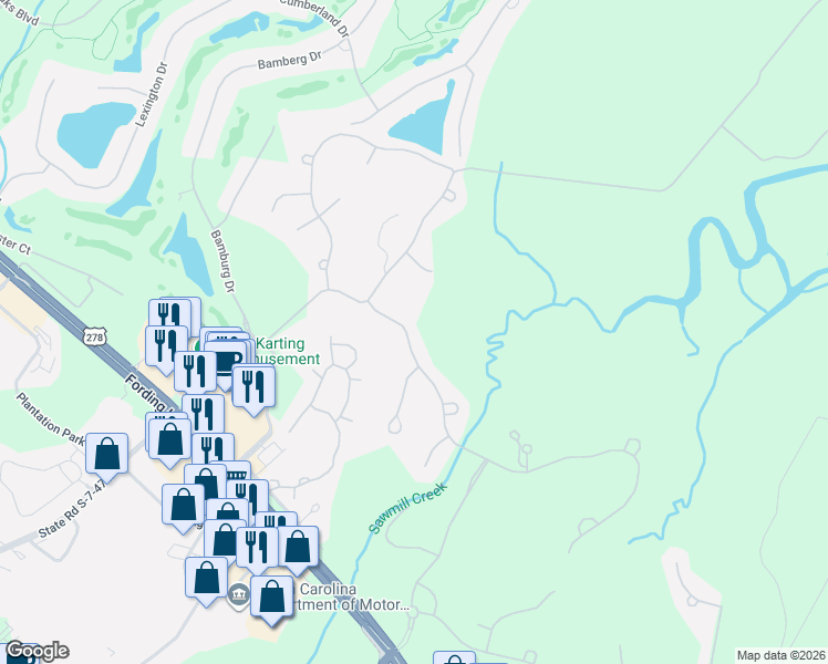 map of restaurants, bars, coffee shops, grocery stores, and more near 45 Waterford Drive in Bluffton