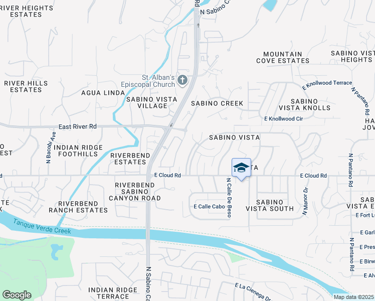 map of restaurants, bars, coffee shops, grocery stores, and more near 7251 East Sabino Vista Drive in Tucson