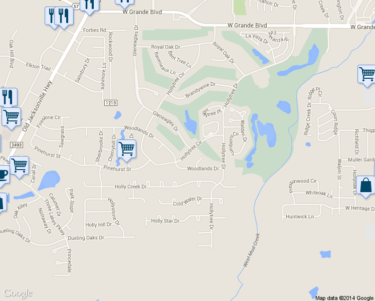 map of restaurants, bars, coffee shops, grocery stores, and more near 7006 Hollytree Circle in Tyler
