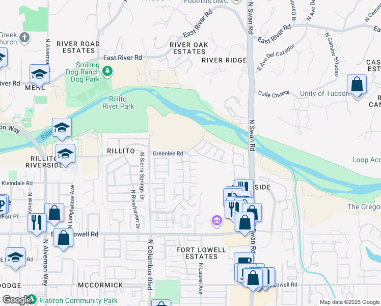 map of restaurants, bars, coffee shops, grocery stores, and more near 4455 East Dianthus Place in Tucson