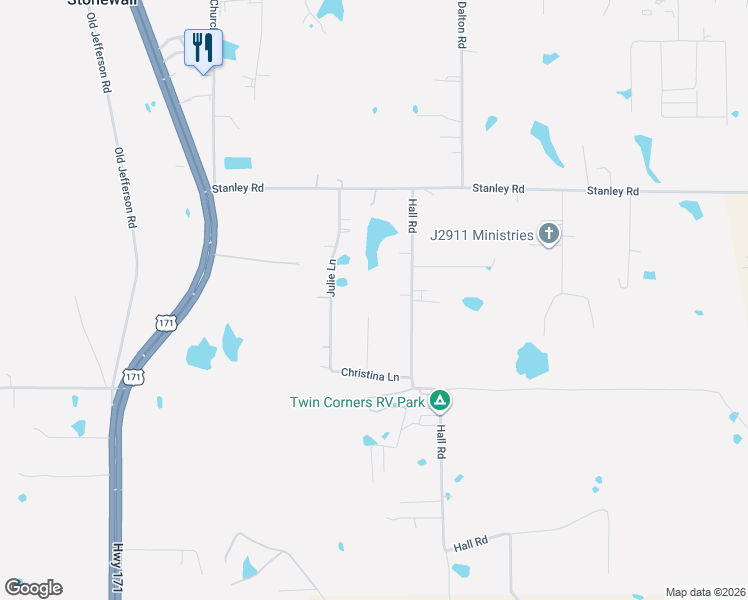 map of restaurants, bars, coffee shops, grocery stores, and more near Hunter Lee Lane in Stonewall