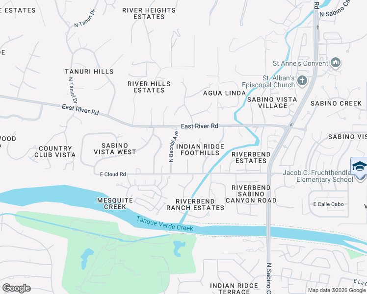 map of restaurants, bars, coffee shops, grocery stores, and more near 6740 East Bacobi Circle in Tucson