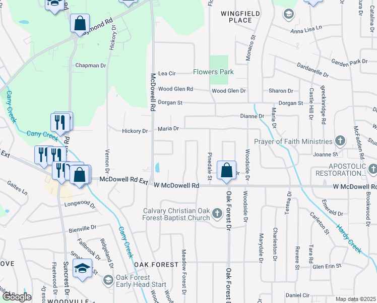 map of restaurants, bars, coffee shops, grocery stores, and more near 338 McDowell Park Circle in Jackson