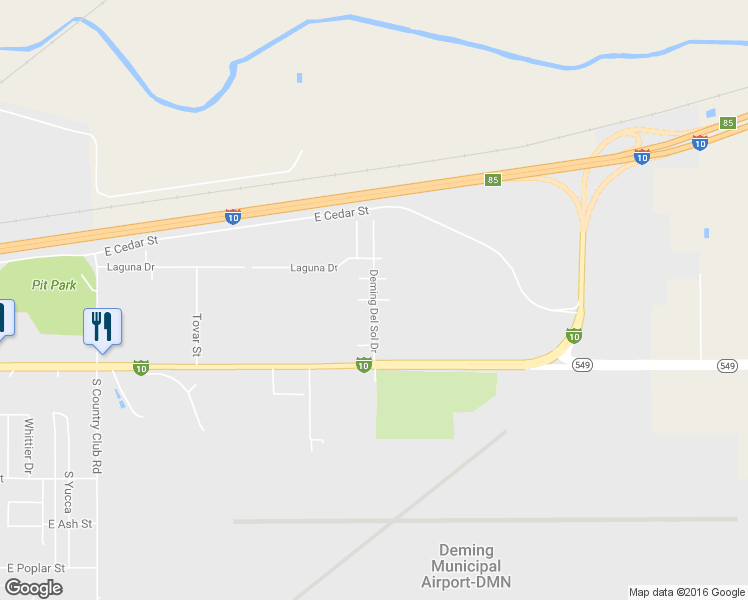 map of restaurants, bars, coffee shops, grocery stores, and more near Deming Del Sol Drive in Deming