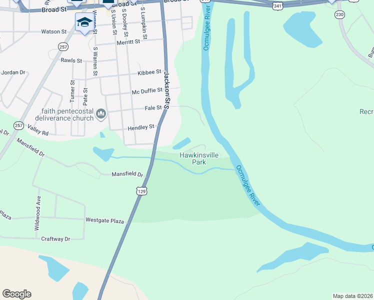 map of restaurants, bars, coffee shops, grocery stores, and more near County Road in Hawkinsville