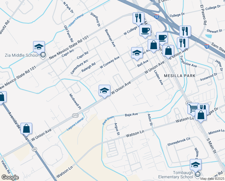 map of restaurants, bars, coffee shops, grocery stores, and more near 3342 Conlee Lane in Las Cruces
