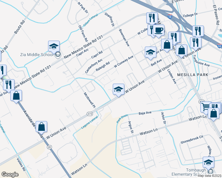 map of restaurants, bars, coffee shops, grocery stores, and more near 3300 Apple Cross Place in Las Cruces