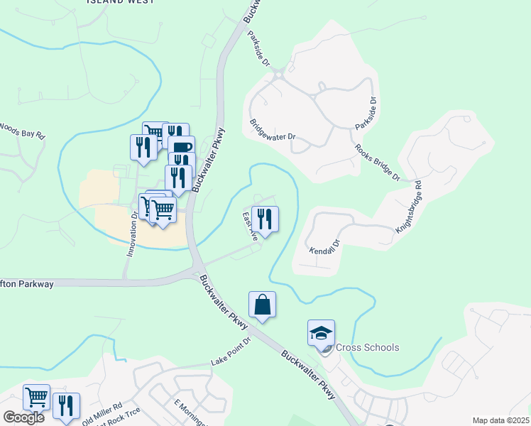 map of restaurants, bars, coffee shops, grocery stores, and more near 220 Cross Road in Bluffton