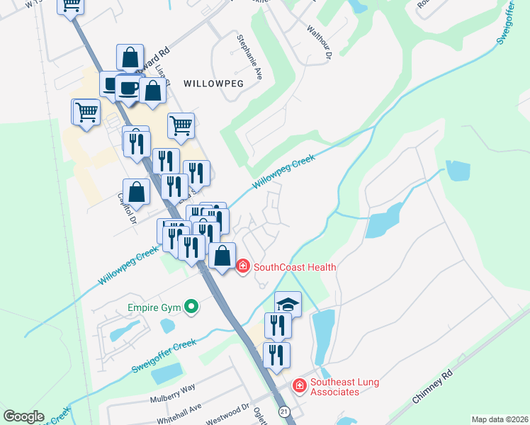 map of restaurants, bars, coffee shops, grocery stores, and more near 1057 Wadley Circle in Rincon