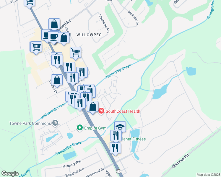 map of restaurants, bars, coffee shops, grocery stores, and more near 1057 Wadley Circle in Rincon