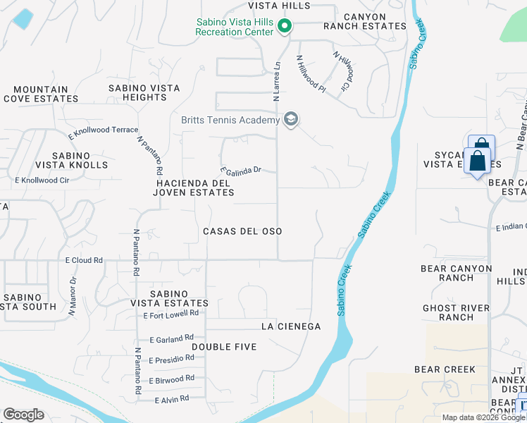 map of restaurants, bars, coffee shops, grocery stores, and more near 8281 East Círculo Del Oso in Tucson