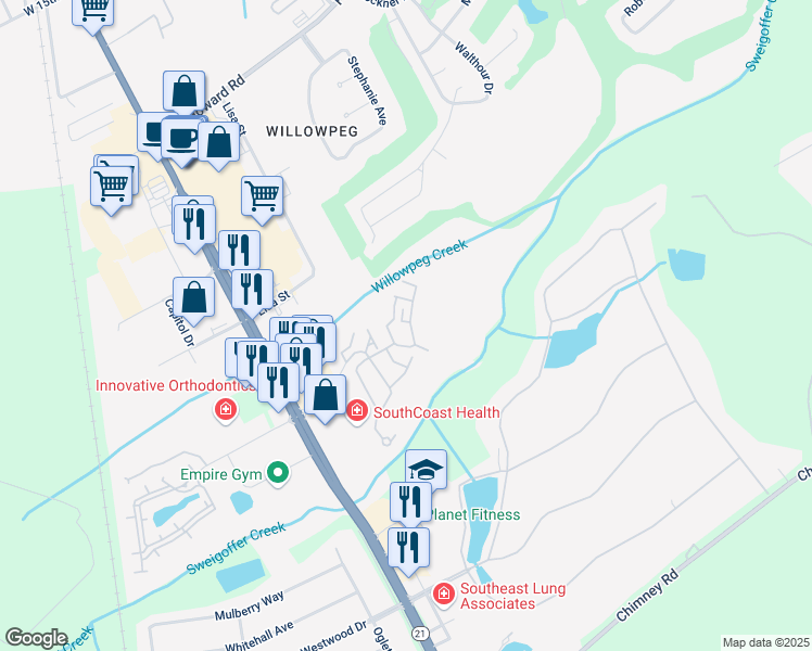 map of restaurants, bars, coffee shops, grocery stores, and more near 1057 Wadley Circle in Rincon