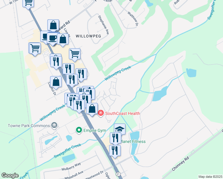 map of restaurants, bars, coffee shops, grocery stores, and more near 1057 Wadley Circle in Rincon