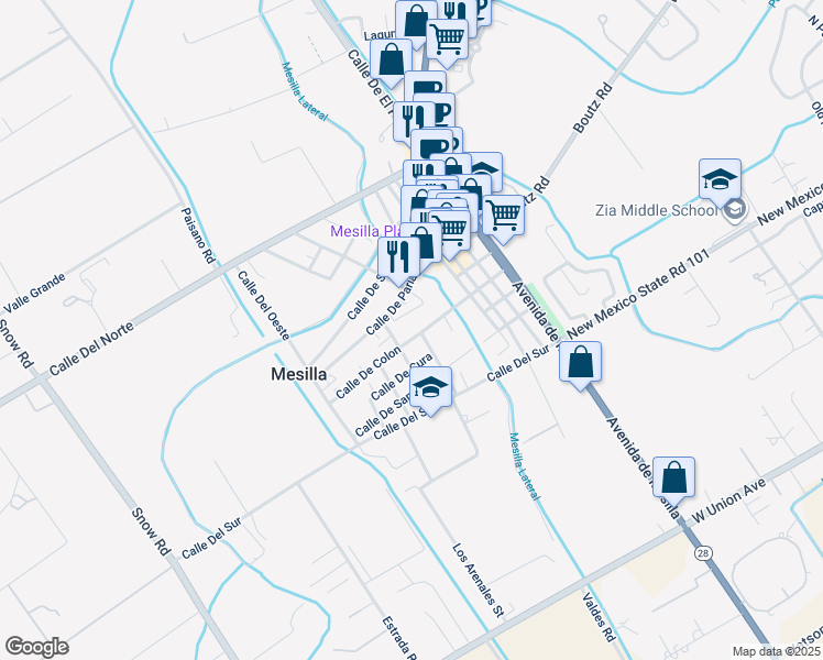 map of restaurants, bars, coffee shops, grocery stores, and more near in Mesilla