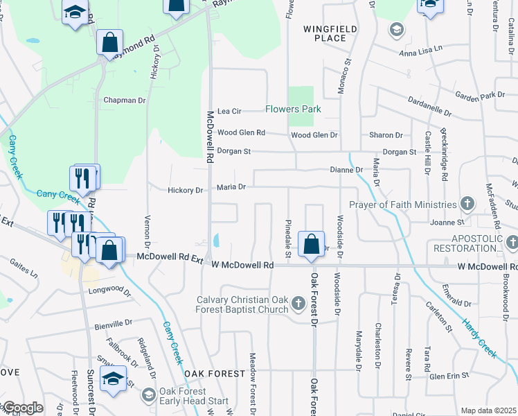 map of restaurants, bars, coffee shops, grocery stores, and more near 338 McDowell Park Circle in Jackson