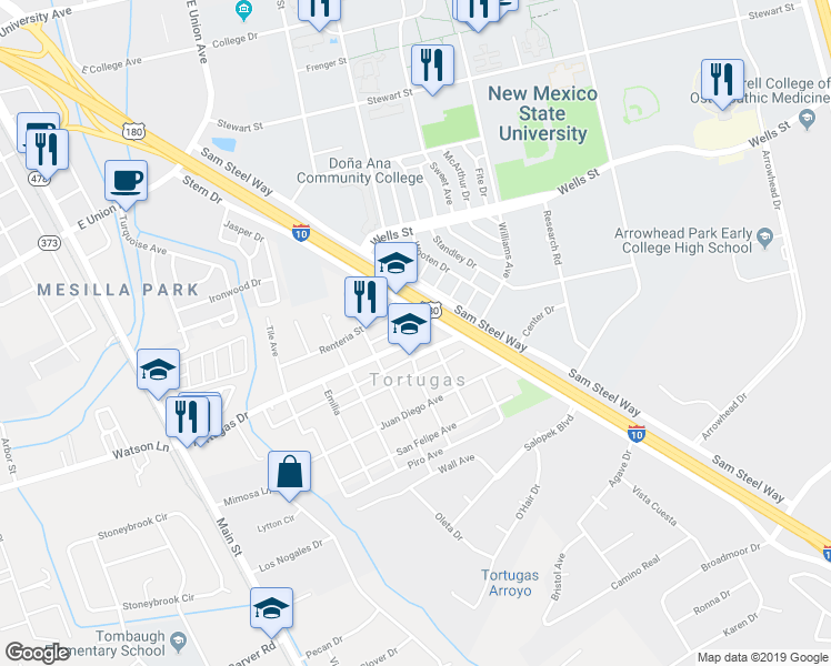 map of restaurants, bars, coffee shops, grocery stores, and more near 3295 Tigua in Las Cruces